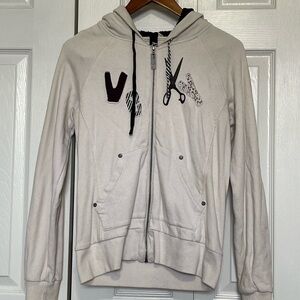 White Zip-Up Hoodie with Black Accent Details